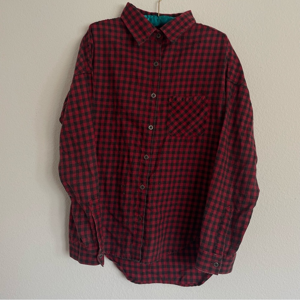 Brandy Melville Red and Black Plaid Button-Down Shirt
